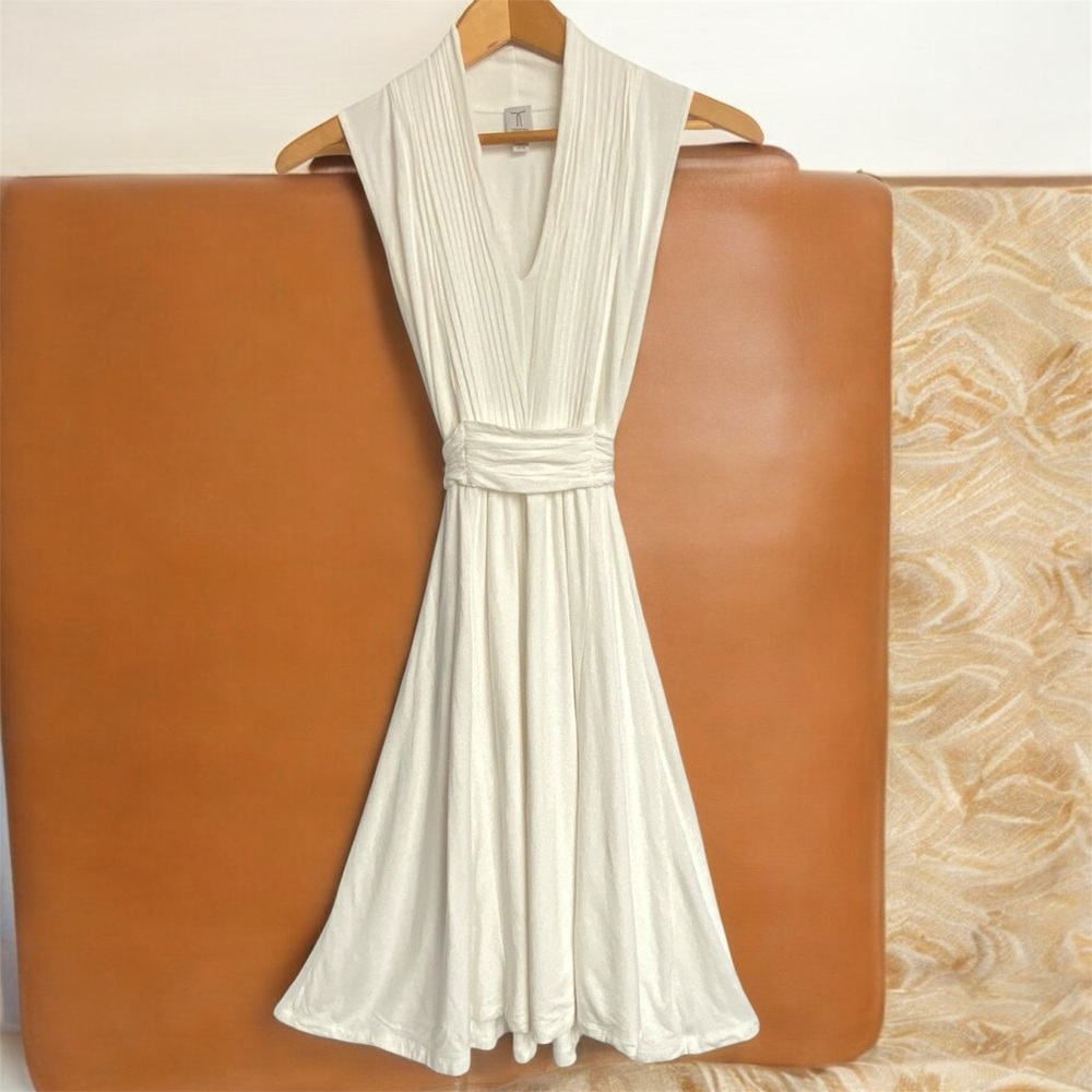 Tristan Cream Sleeveless Plunge elegant formal dress wedding conference work
